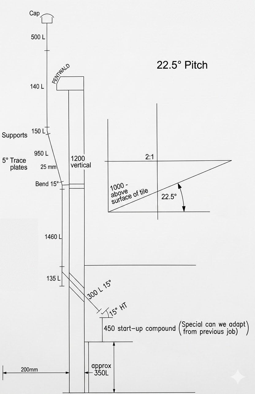 Scale survey and flue design drawing